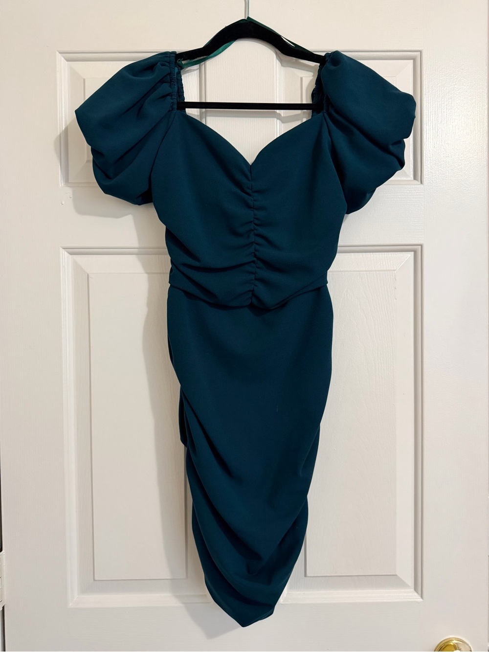 ASOS Teal Puff-Sleeve Ruched Mini Dress